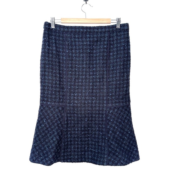 Tory Burch Blue Tweed Flare Hem Wool Knee Length Skirt Size 10